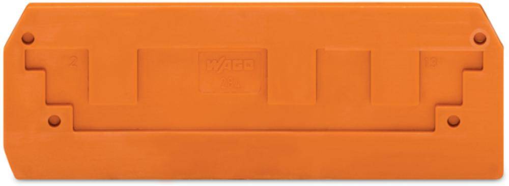 Orange plastic cover with raised rectangular shapes. A brand embossing is visible in the centre.