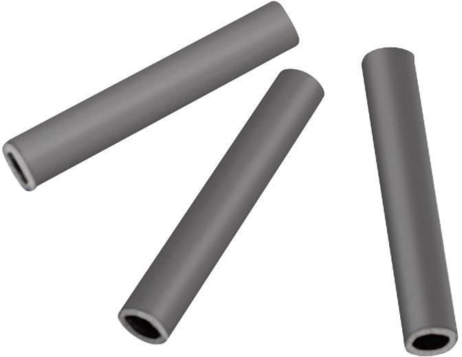 Three grey, cylindrical pipes are lying on a white background.