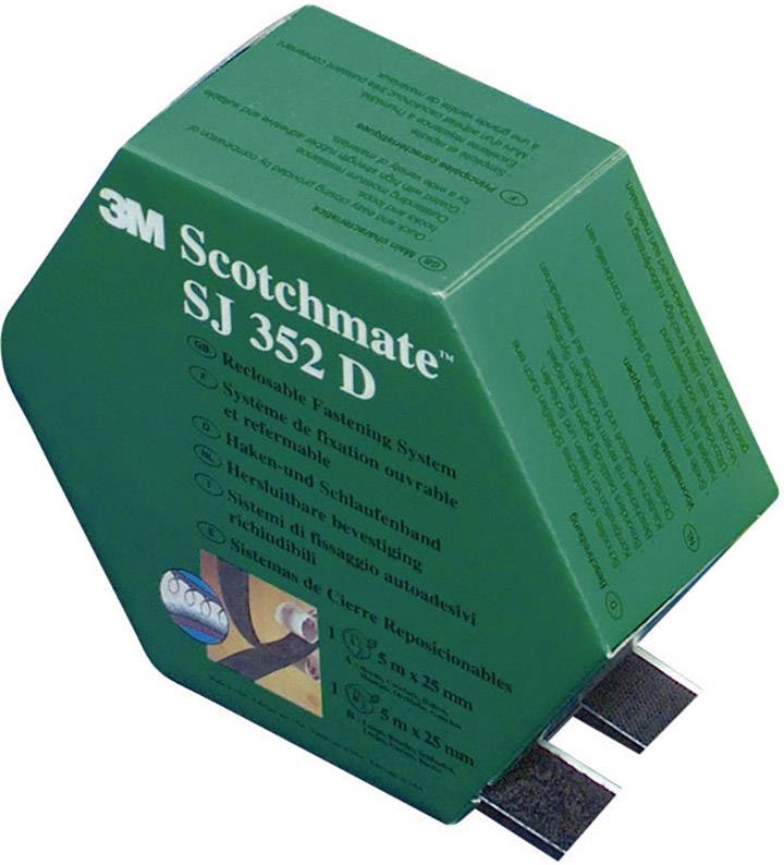 3M SJ 352D Scotchmate Hook-and-loop tape stick-on Hook and loop pad (L x W) 5000 mm x 25.4 mm Black 1 Pair