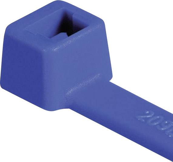 Close-up of a blue cable tie, essential for bundling and organising cables in technical or craftwork applications.