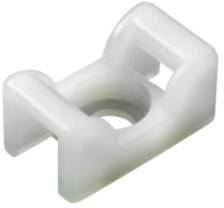 A small, white plastic component with a rectangular shape and a central opening, likely a mounting bracket or cable clip.