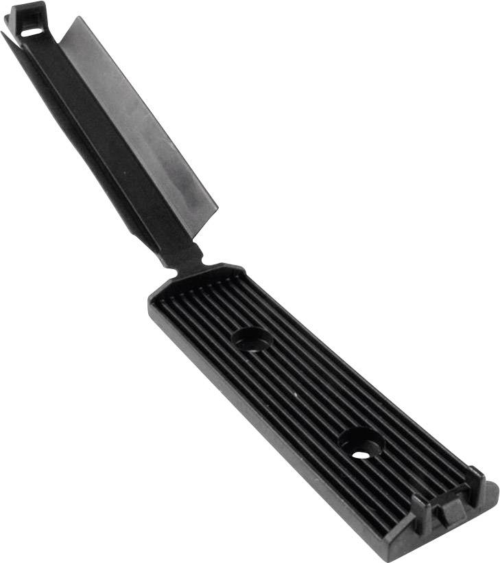 Opened black razor with ridged handle and sharp blade.