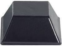 Black, square plastic component, three-dimensional, pyramid-shaped with a flat top surface.