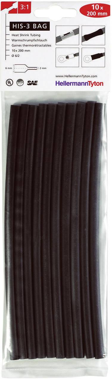 Package of black heat shrink tubes, 10 pieces, 200 mm long, shrink ratio 3:1, suitable for cable insulation.