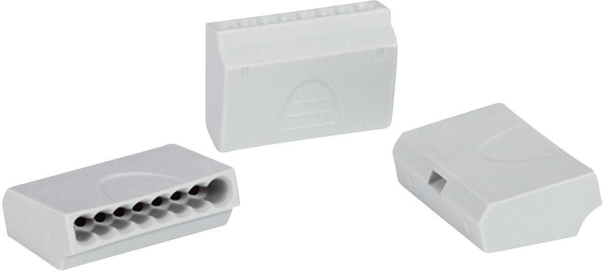 Three grey plastic connectors with multiple connection holes, suitable for linking electronic components.