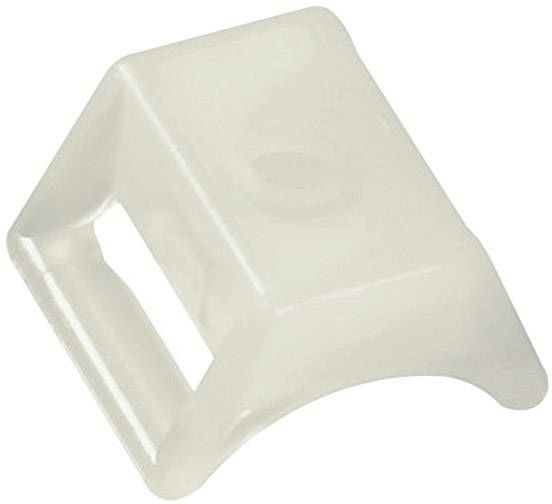 A transparent, angular plastic handle with a grip opening, presumably for easy handling or carrying of objects.