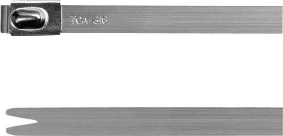 Metal cable tie with snap lock and embossed label 'TCA 316'.