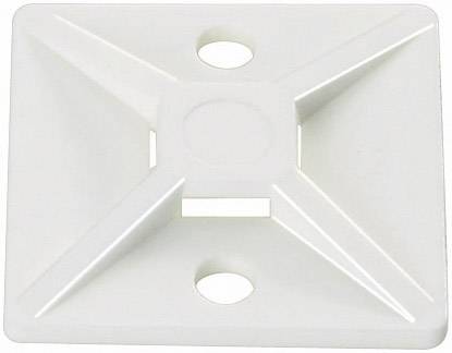 White cable tie mount for installation, rectangular, with two holes for fixing.