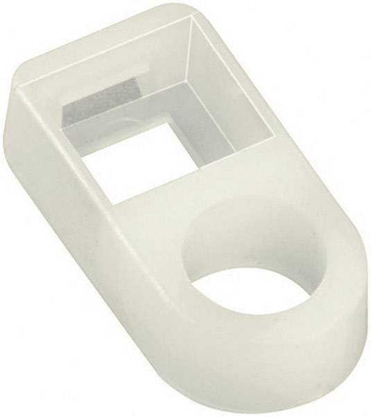 A white, rectangular plastic component with a square and a circular opening.