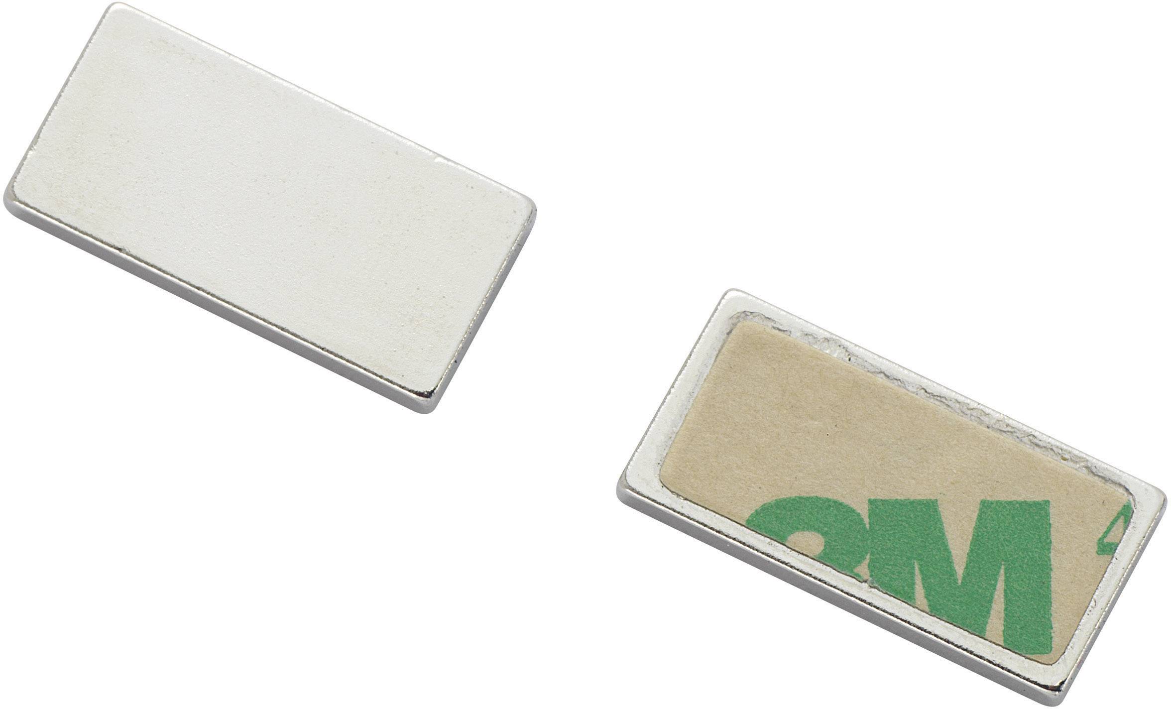 Two rectangular magnets, one showing the metallic side, the other showing the adhesive back with a partially visible green logo.