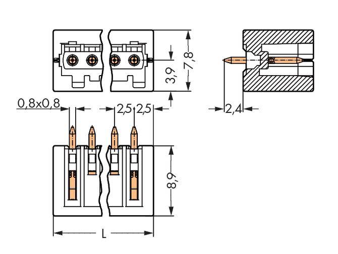 WAGO Pin strip (standard) 2092 Total number of pins 12 Contact spacing: 2.50 mm 733-342/105-604 100 pc(s)