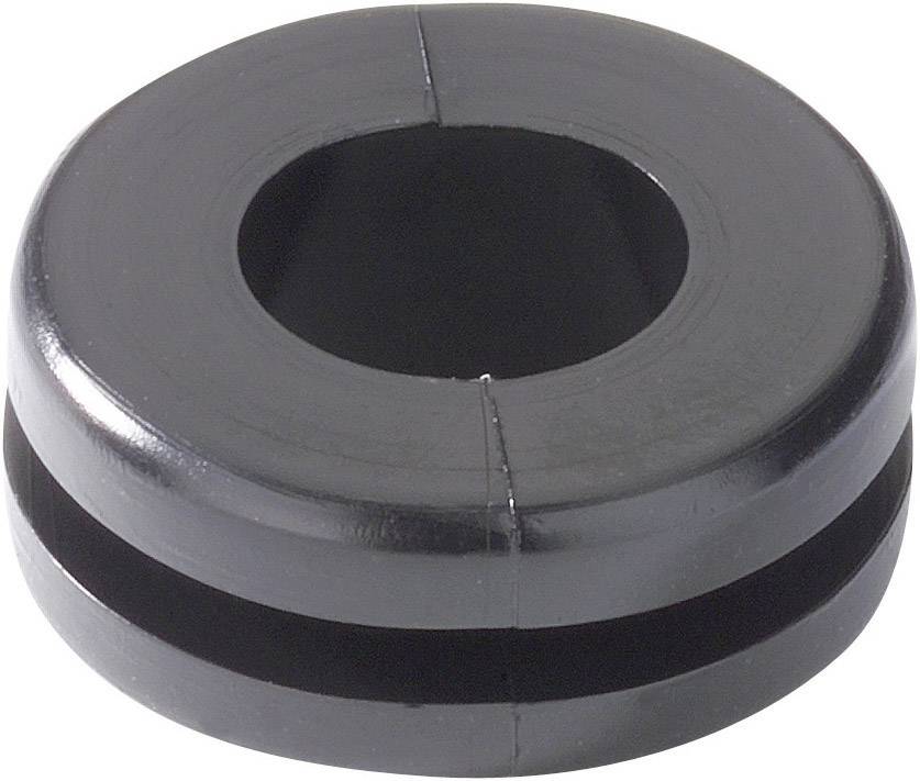 Cable grommet in disc form with a central hole and a side slot for cable or pipe routing.