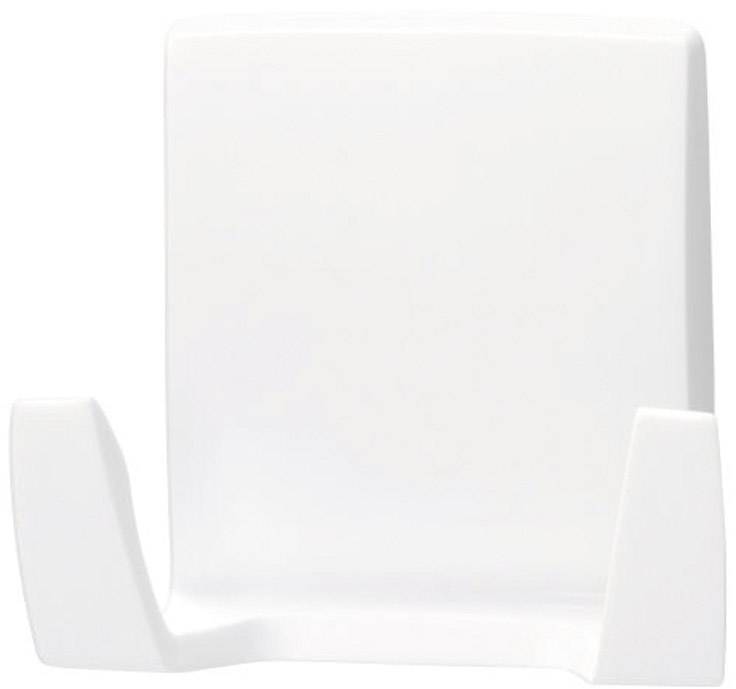 White, minimalist plastic wall mount, suitable for displaying or hanging objects without visible fixings.