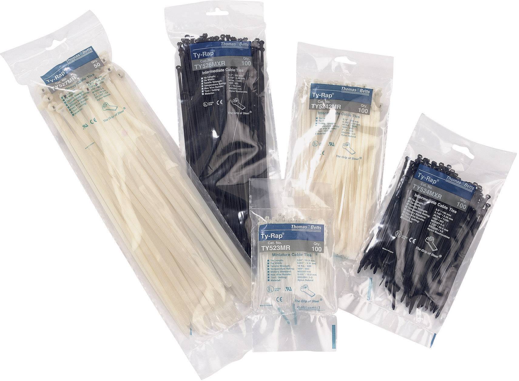Various packs of cable ties in black and white, different sized bundles, suitable for diverse applications.