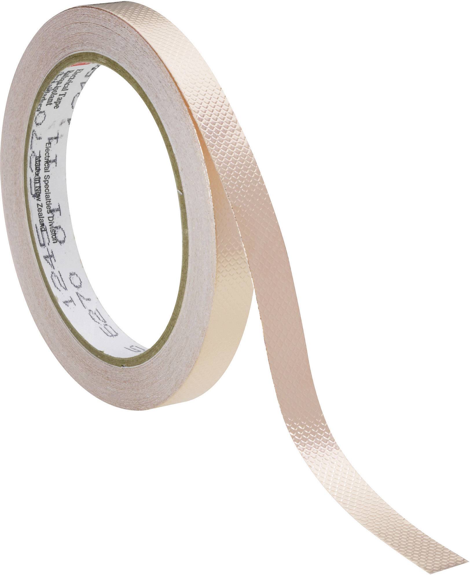 A beige, textured adhesive tape that is partially unrolled. It is standing upright, with a reflective surface.