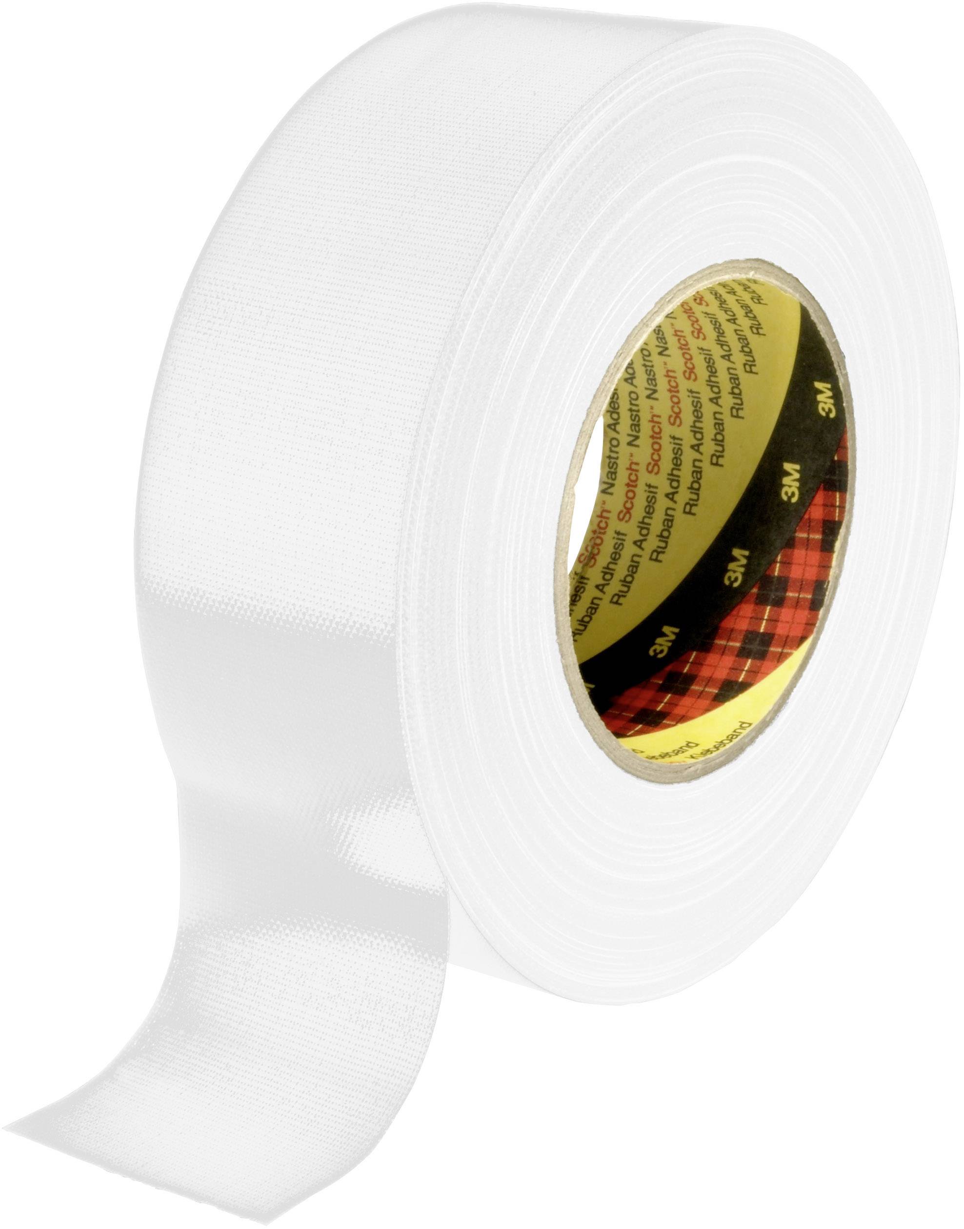 A white roll of adhesive tape, partially unrolled, with a yellow inner core and red label, on a white background.