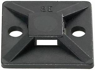 Rectangular plastic mounting clip with two holes and a central holder for cable ties.