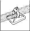 Isometric drawing of a mousetrap with a lever mechanism mounted on a board. The trap is open and set.