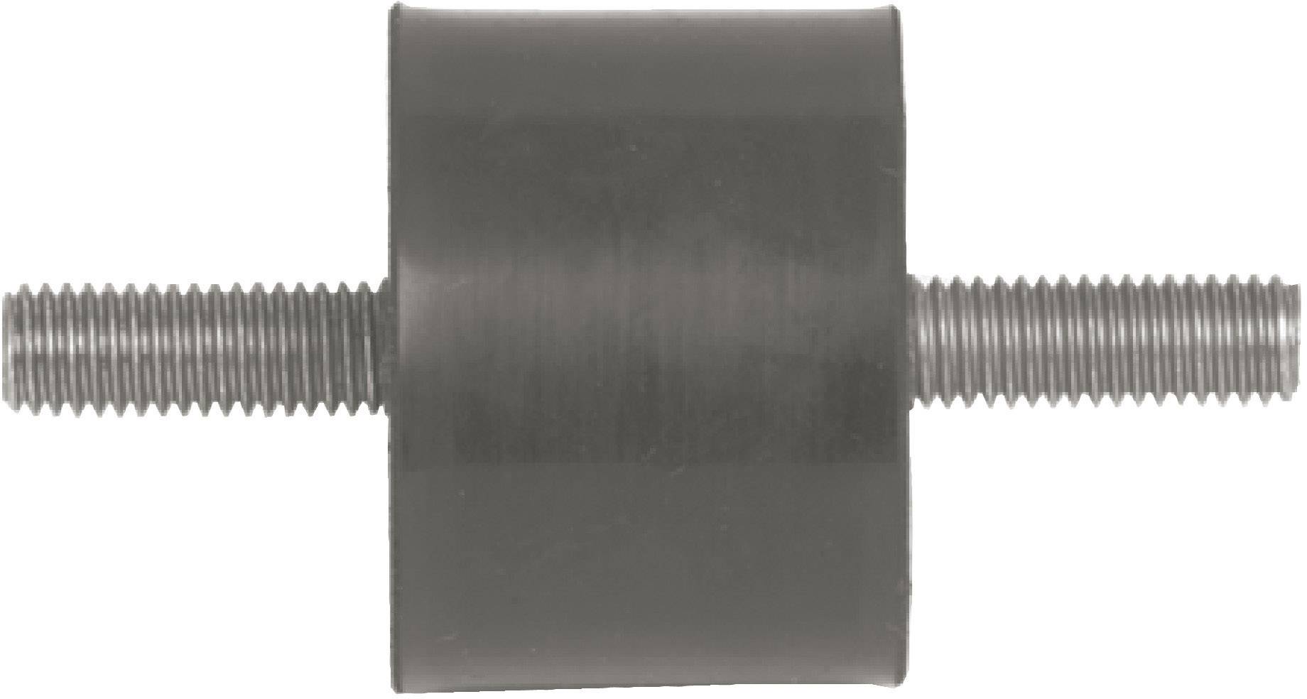 A cylindrical rubber-metal component with threaded bolts at both ends. It is used for vibration damping.