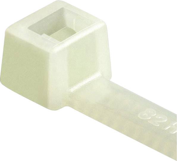Plastic cable ties, closed with a typical locking mechanism, frequently used for bundling cables and wires.