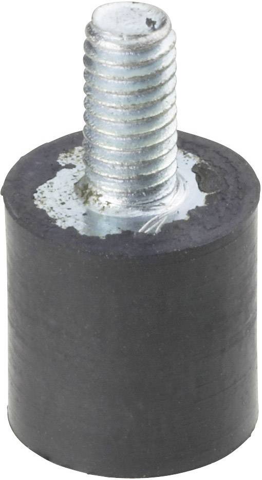 Cylindrical metal bolt with an external thread, surrounded by a black rubber buffer.