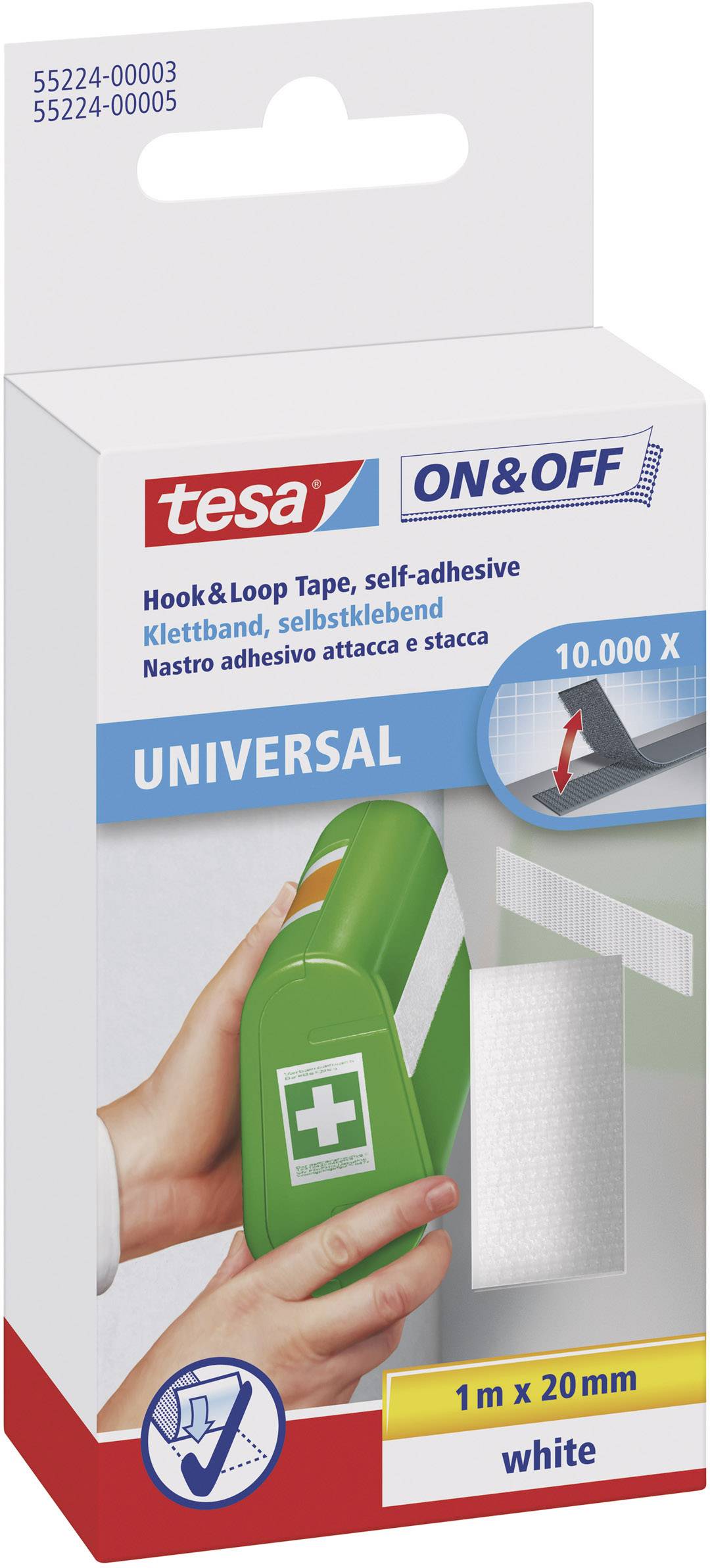 TESA On & Off 55224-03-00 Hook-and-loop tape stick-on Hook and loop pad (L x W) 1000 mm x 20 mm White 1 pc(s)