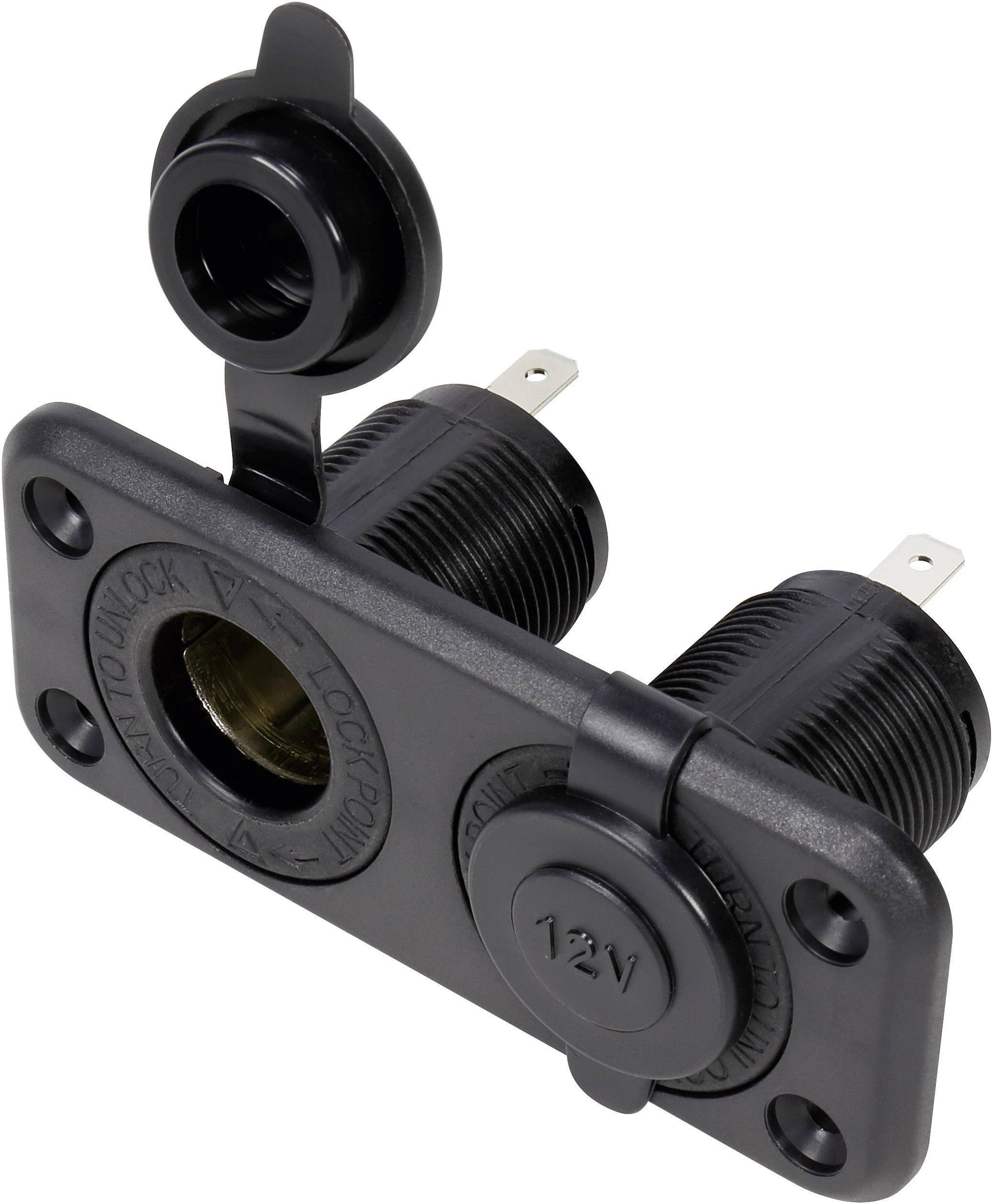TRU COMPONENTS Dual-Kfz-mounted socket with protective cap Max. load capacity=20 A 12 V / DC