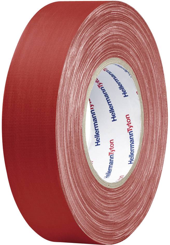 Red adhesive tape roll with sleeve by the brand 'HellermannTyton', primarily used for fastening and insulation purposes.