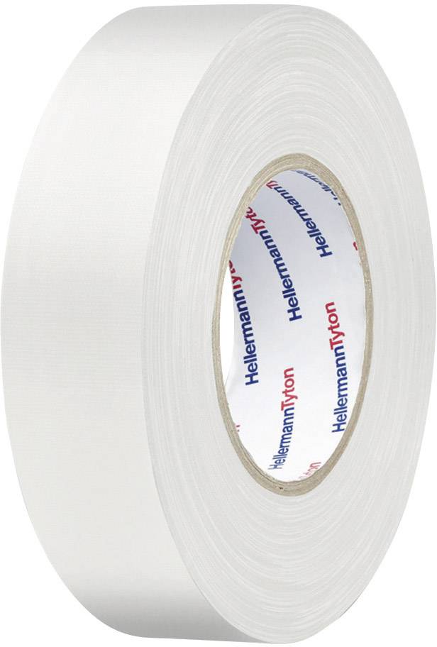 White roll of insulating tape with the 'HellermannTyton' brand marking on the inner surface.