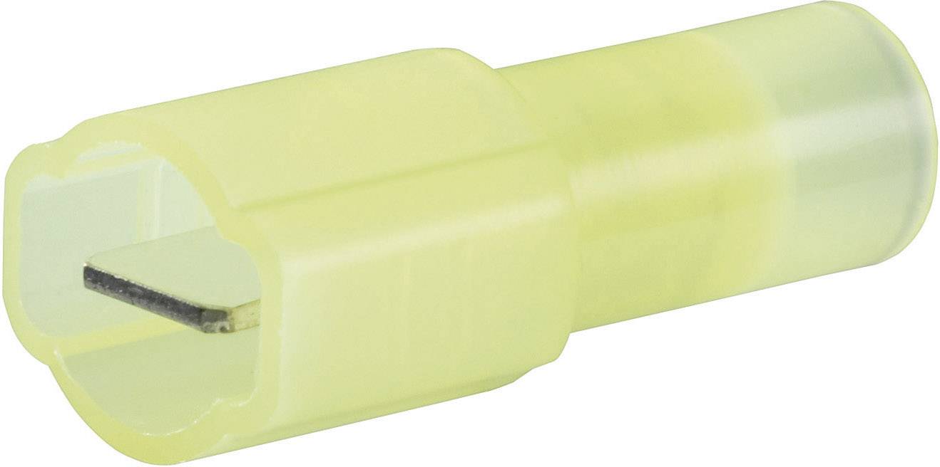 A yellow isolated flat connector, commonly used for electrical connections in cables.