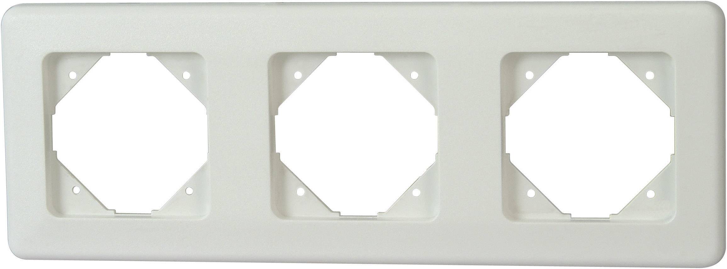 White triple socket cover plate with three square cutouts for electrical sockets.