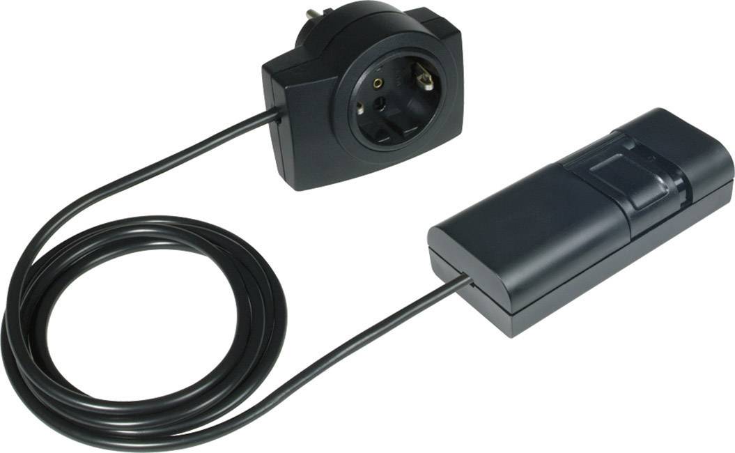 Black socket adapter with cable and rectangular housing. Suitable for connecting electrical devices.