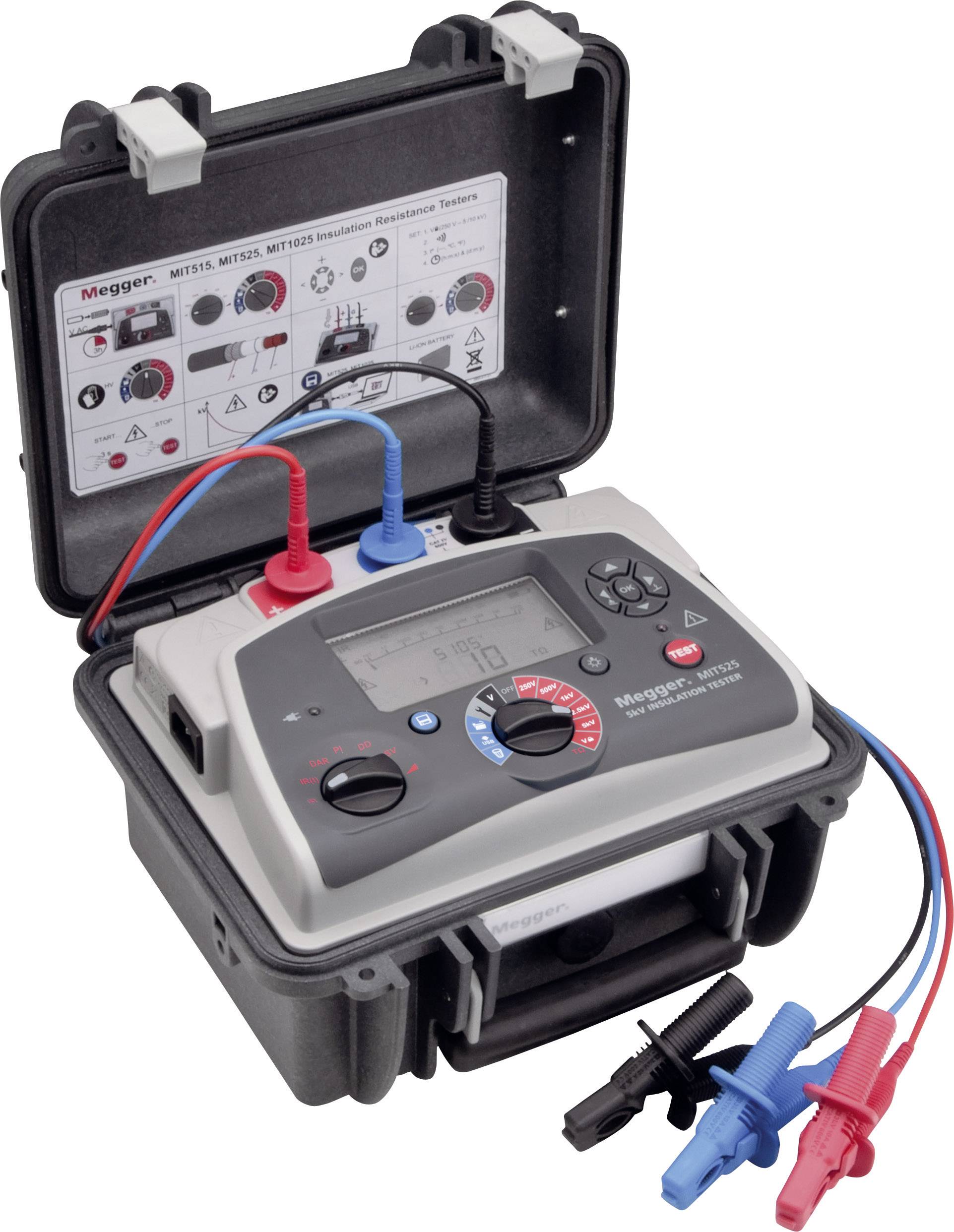 Megger MIT525-EU Insulation tester 250 V, 500 V, 1000 V, 2500 V, 5000 V 10 TΩ