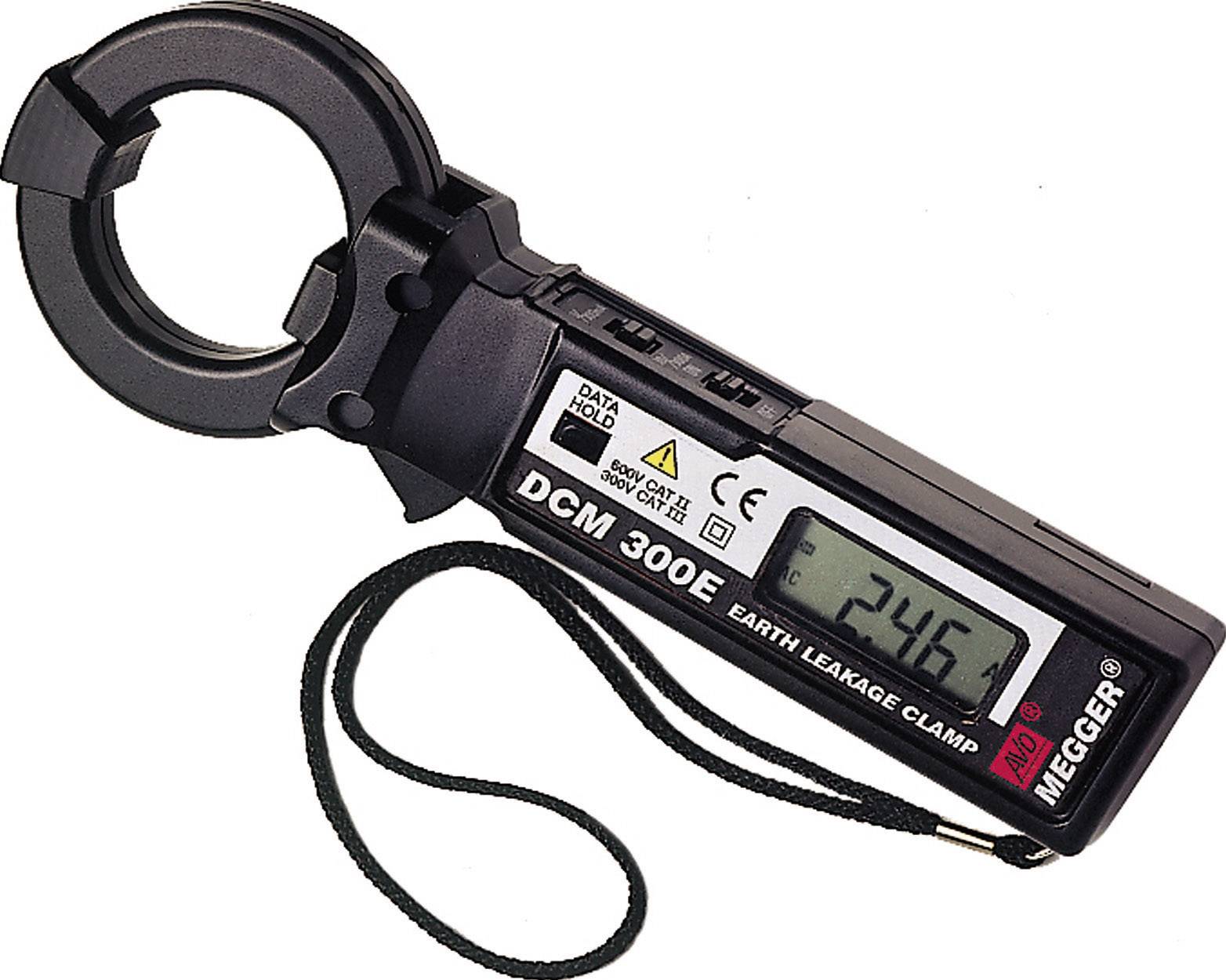 Current clamp with digital display showing '24.6'. With loop, suitable for earth loop measurement, Model DCM 300E by Megger.
