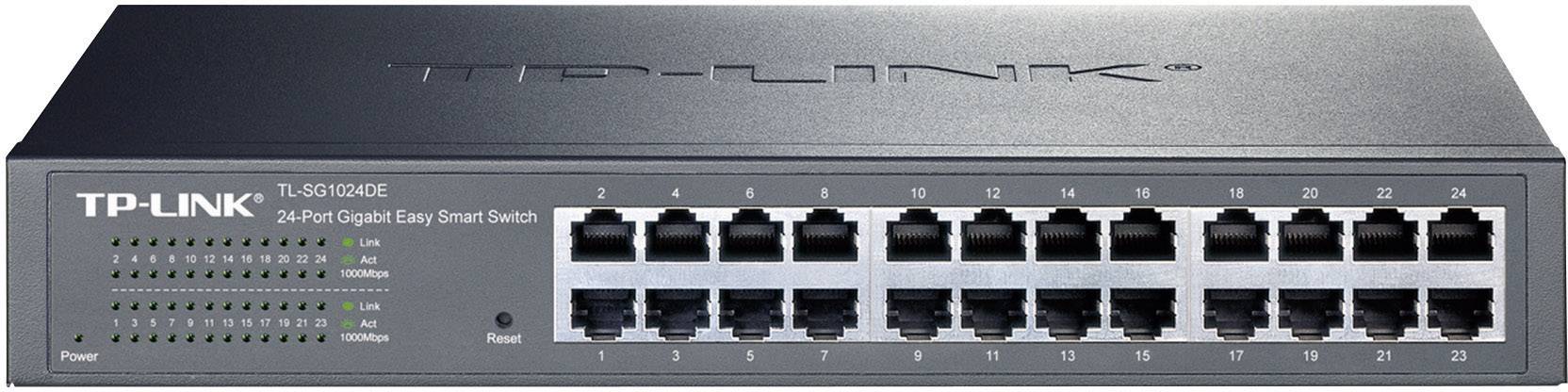 'TP-Link TL-SG1024DE 24-Port Gigabit Easy Smart Switch' offers network management with 24 Ethernet ports and status LEDs.