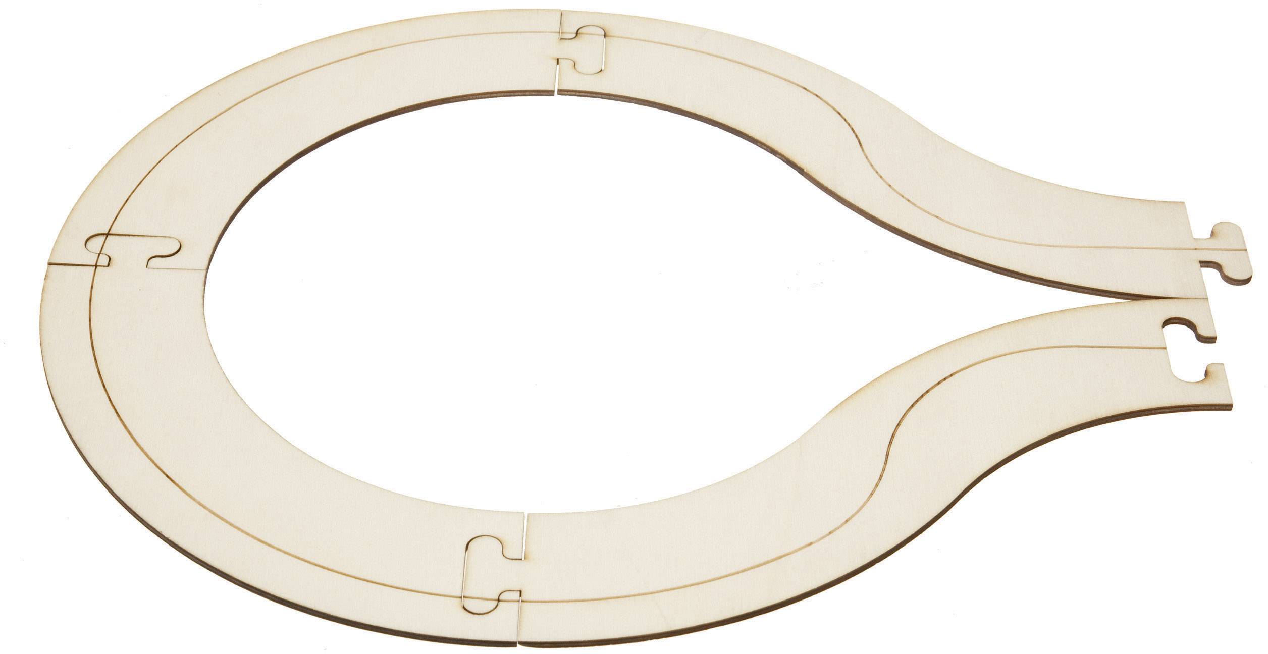 Oval wooden frame with interlocking connections, comprising five segments. Suitable for creative building and assembly.