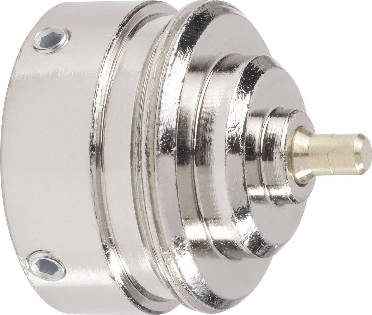 A chrome-plated, rounded metal component with multiple stepped levels and a small protruding brass pin.