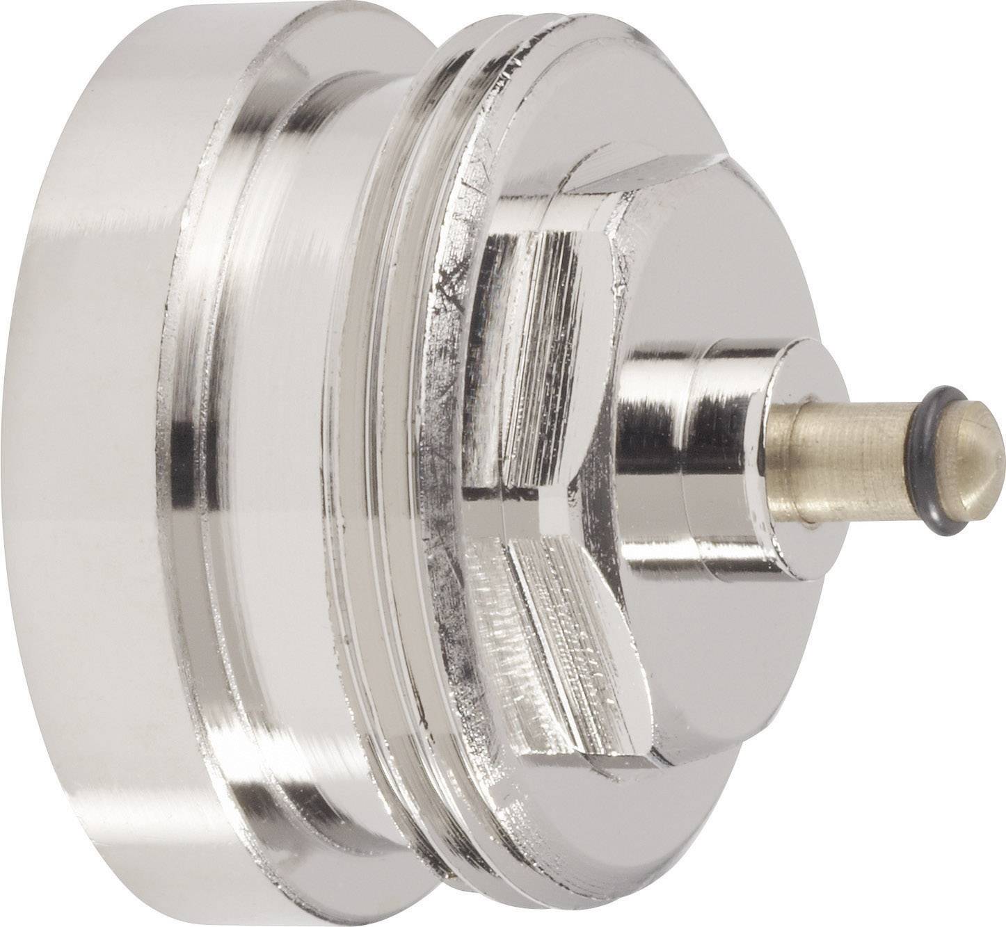 A metallic, round component with a ridged edge and small thread, likely part of a connection or sealing system.