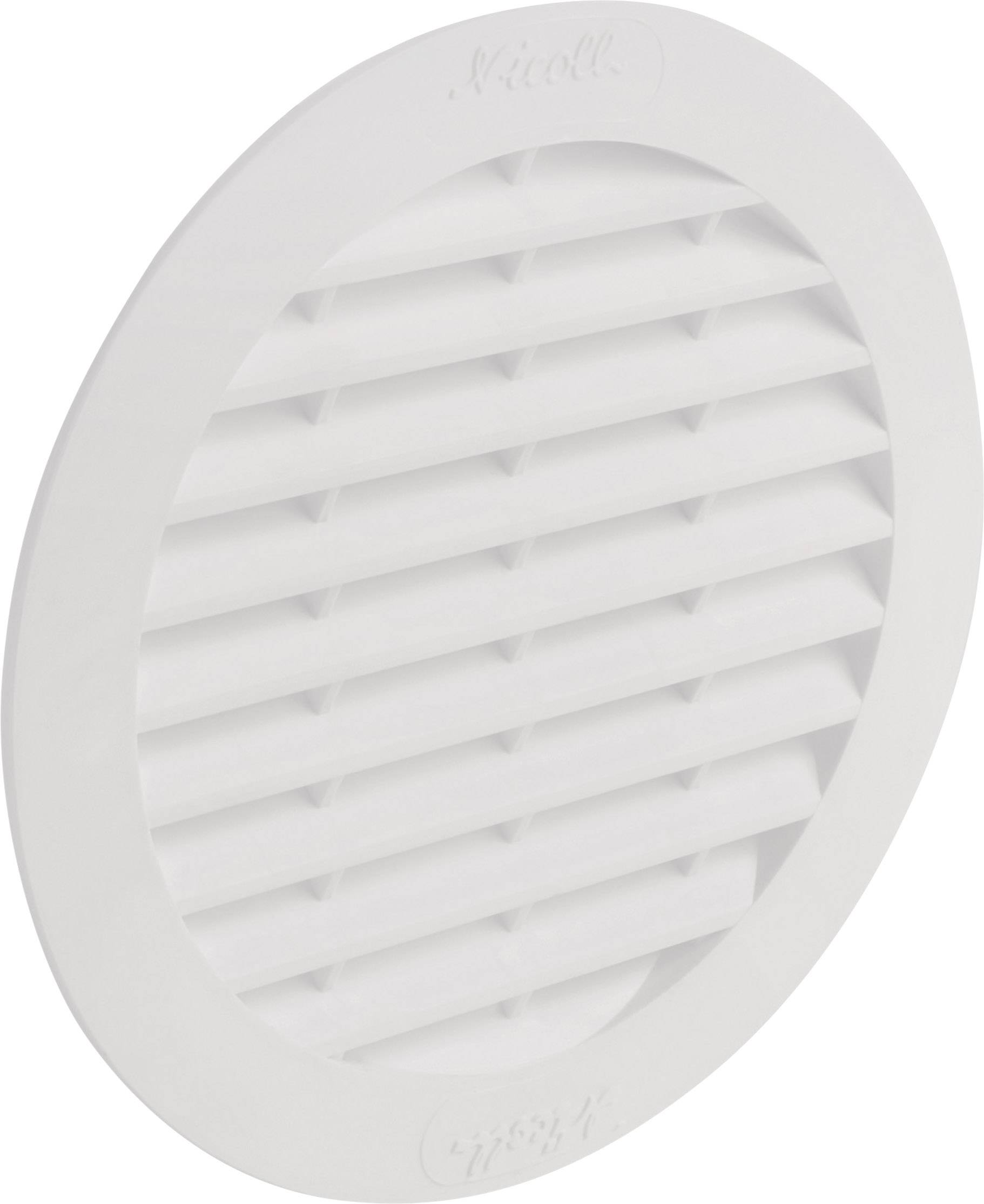 Round white ventilation cover with horizontal louvres.