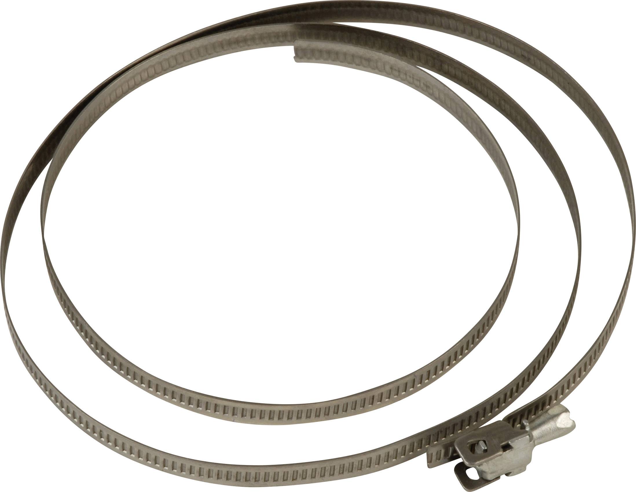 A metal cable tie, coiled and open.