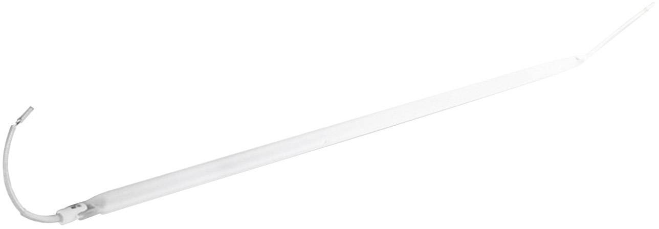 A white, long plastic rod with a curved tip and cable at the end. Used as a cable holder or guide.