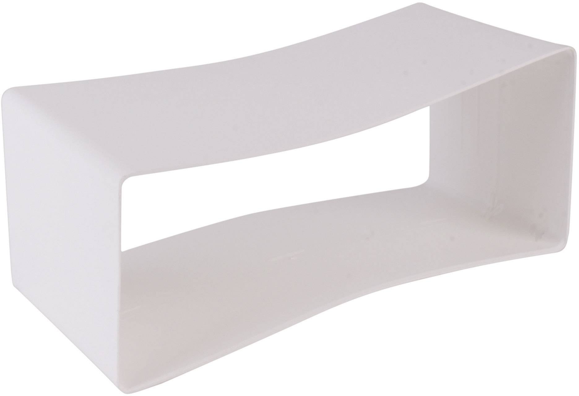 A rectangular, white plastic design object with a curved form, reminiscent of a room divider or shelving unit.