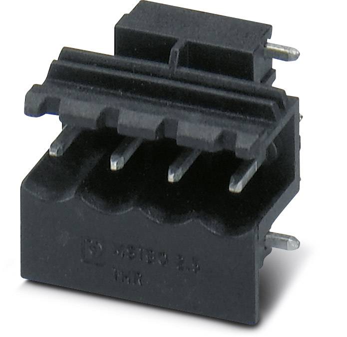 Black connector with four metal pins, used for electronic connections in devices.