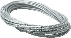 A bundle of silver metal wires, loosely intertwined, lying on a white surface.