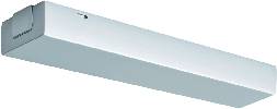 A rectangular white LED light bar, mounted on a ceiling, serves to illuminate the room.