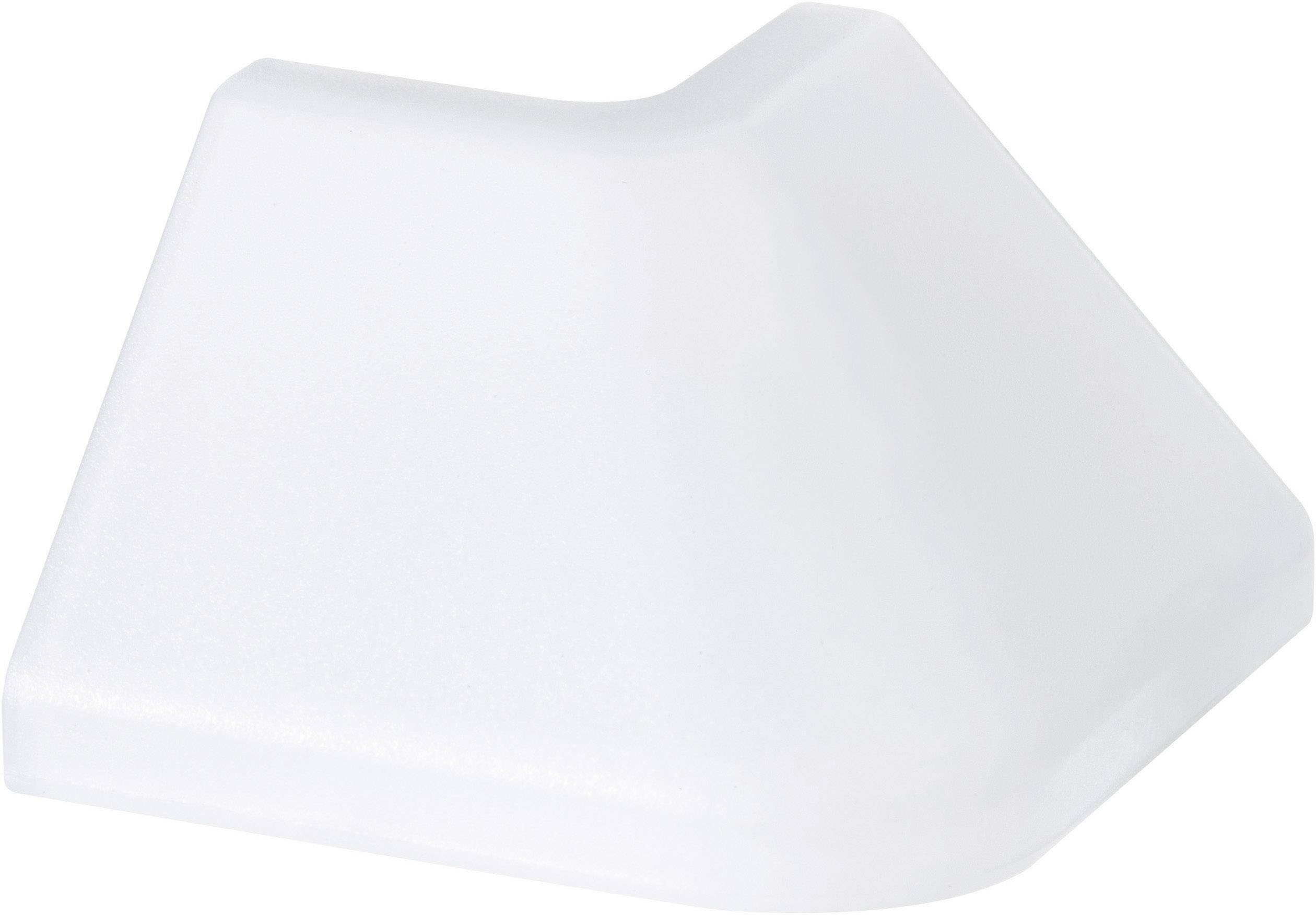 White, triangular plastic cover with a slightly bevelled surface, likely intended as a cover or protective element.