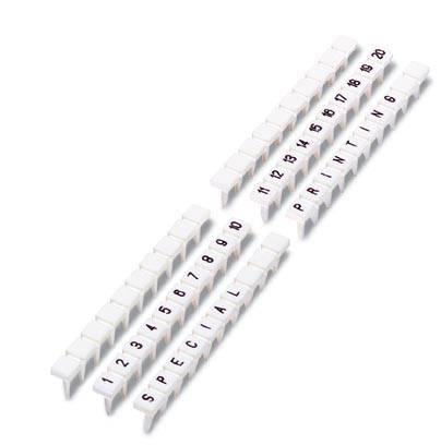 White plastic cubes with black numbers from 1 to 20 and letters spelling out 