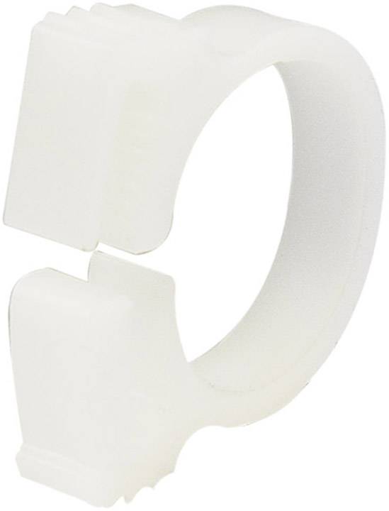 White plastic clip with rectangular mounting brackets. Used for cable management or securing smaller items.