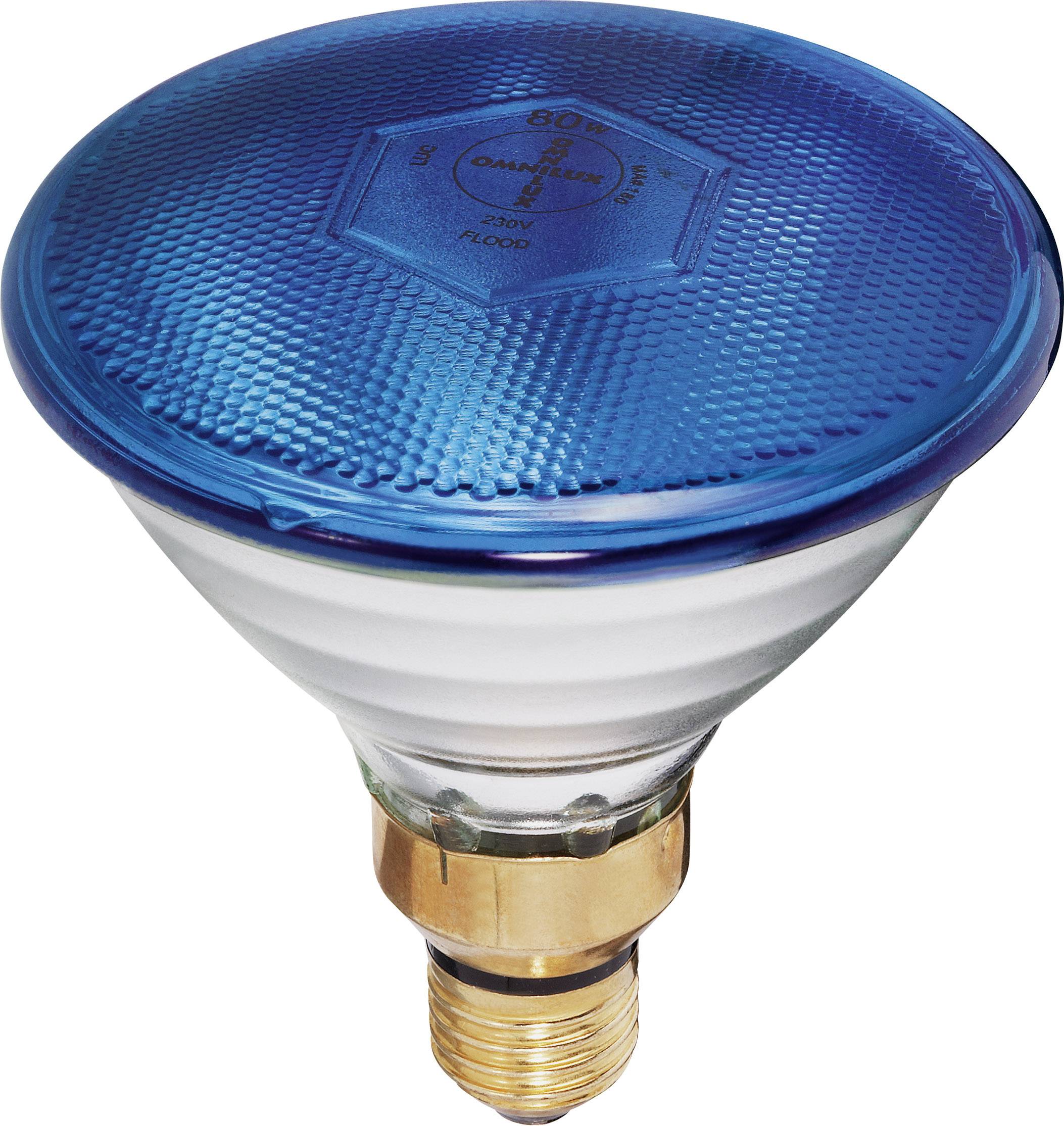 A light bulb in the shape of a blue-tinted emitter with a golden fitting.