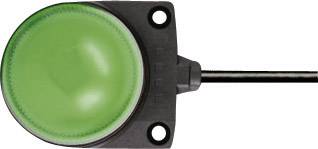 Green round push button with cable and mounting plate; used for activating or controlling electronic devices.